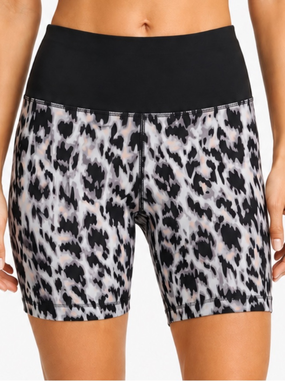 Varley Black High-Waist Leopard Print Bike Shorts